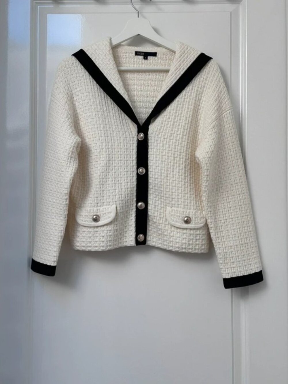 Maje Preppy Sailor Cardigan Blazer Cream Black Size M
